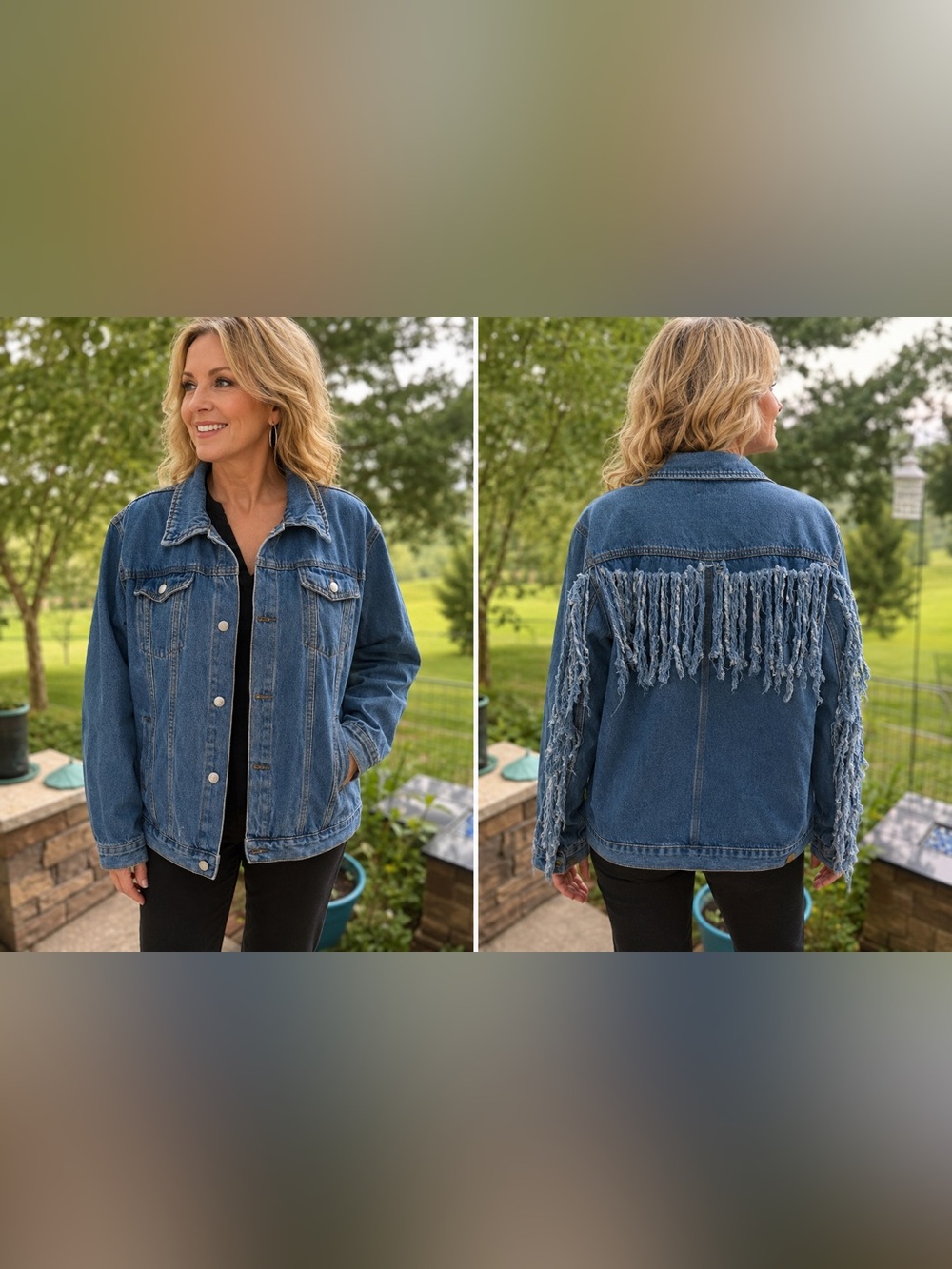 Boohoo Blue Denim Fringe Trucker Jacket